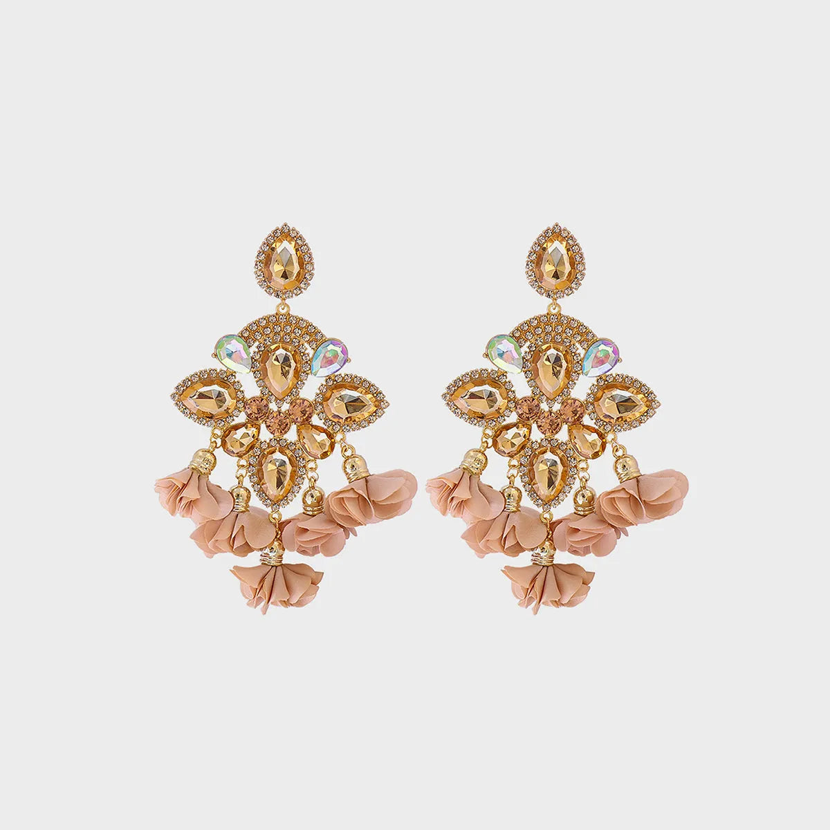 Flower Shape Rhinestone Alloy Dangle Earrings Rose Gold One Size Earrings - Tophatter Daily Deals