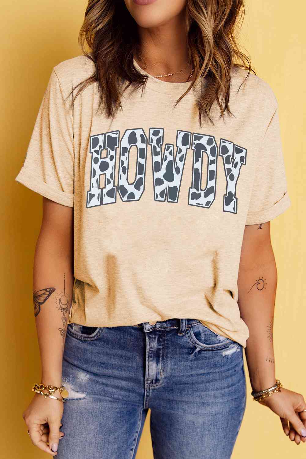 Round Neck Short Sleeve HOWDY Graphic Tee Women's T-Shirts - Tophatter Daily Deals