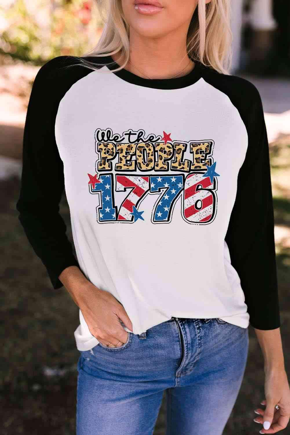 Raglan Sleeve Round Neck WE THE PEOPLE 1776 Graphic Tee Women's T-Shirts - Tophatter Daily Deals