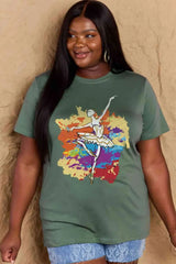 Simply Love Full Size Ballet Dancer Graphic Cotton T-Shirt Green Women's T-Shirts - Tophatter Daily Deals