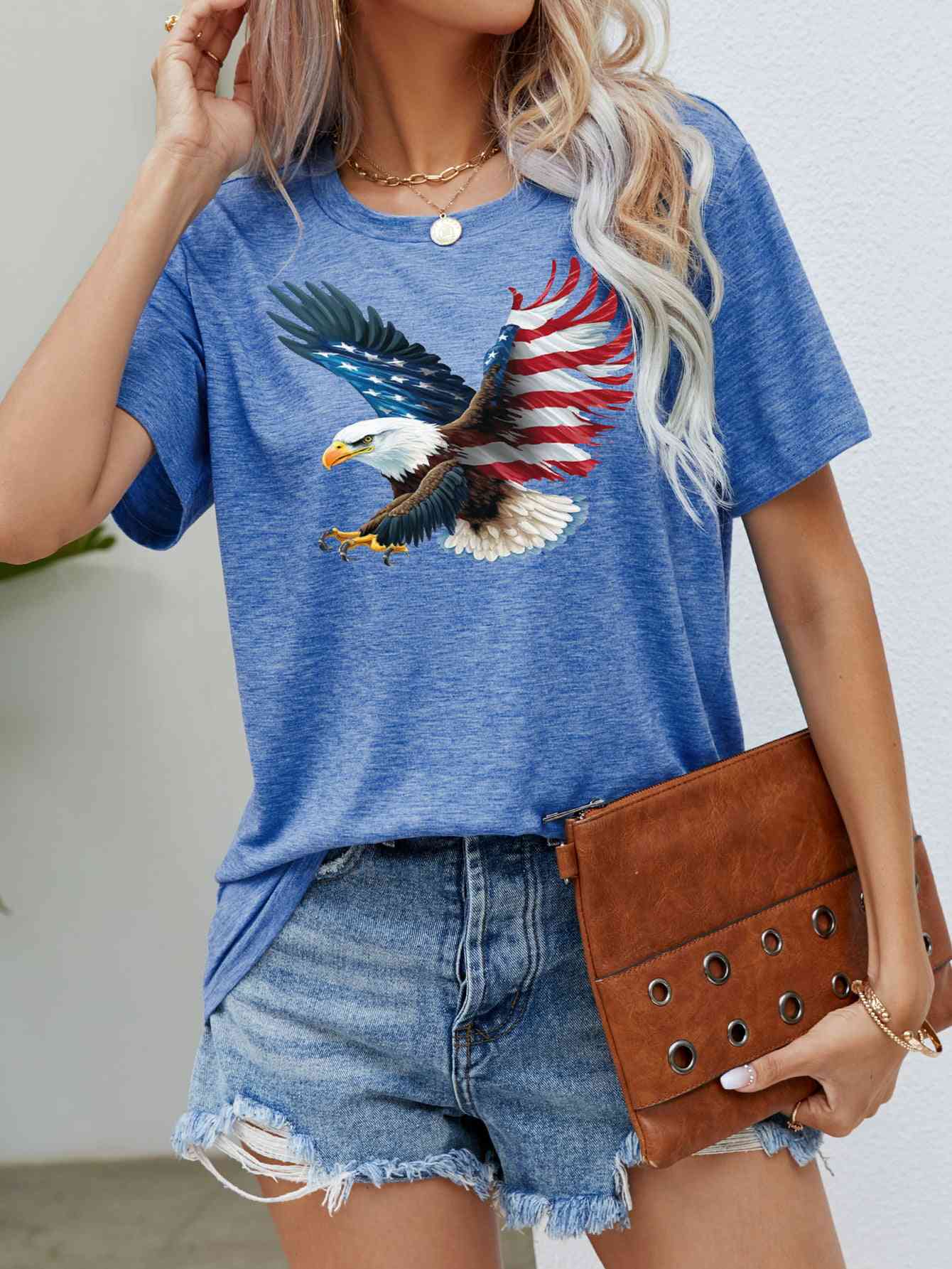 US Flag Eagle Graphic Tee Cobalt Blue Women's T-Shirts - Tophatter Daily Deals