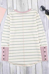 Printed Waffle-Knit Buttoned Cuff Top Blouses - Tophatter Daily Deals