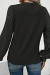 Ribbed Round Neck Long Sleeve Knit Top Blouses - Tophatter Daily Deals