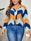 Plus Size Printed Notched Neck Long Sleeve Blouse Multicolor Blouses - Tophatter Daily Deals