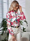 Printed Tie Neck Long Sleeve Blouse Blouses - Tophatter Daily Deals