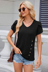 V-Neck Short Sleeve T-Shirt Black Women's T-Shirts - Tophatter Daily Deals