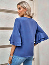 Layered Flare Sleeve Textured V-Neck Blouse Blouses - Tophatter Daily Deals