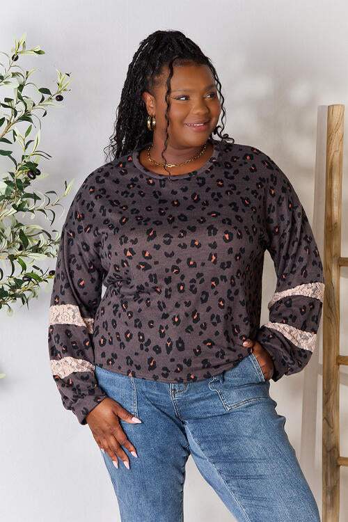 Jade By Jane Full Size Leopard Lace Detail Blouse Blouses - Tophatter Daily Deals