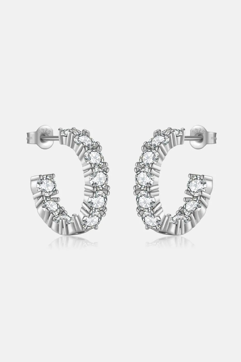 Inlaid Zircon C-Hoop Earrings Silver One Size Earrings - Tophatter Daily Deals