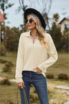 Collared Neck Cable-Knit Long Sleeve Blouse Blouses - Tophatter Daily Deals