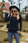 Square Neck Long Sleeve Blouse Navy Blouses - Tophatter Daily Deals