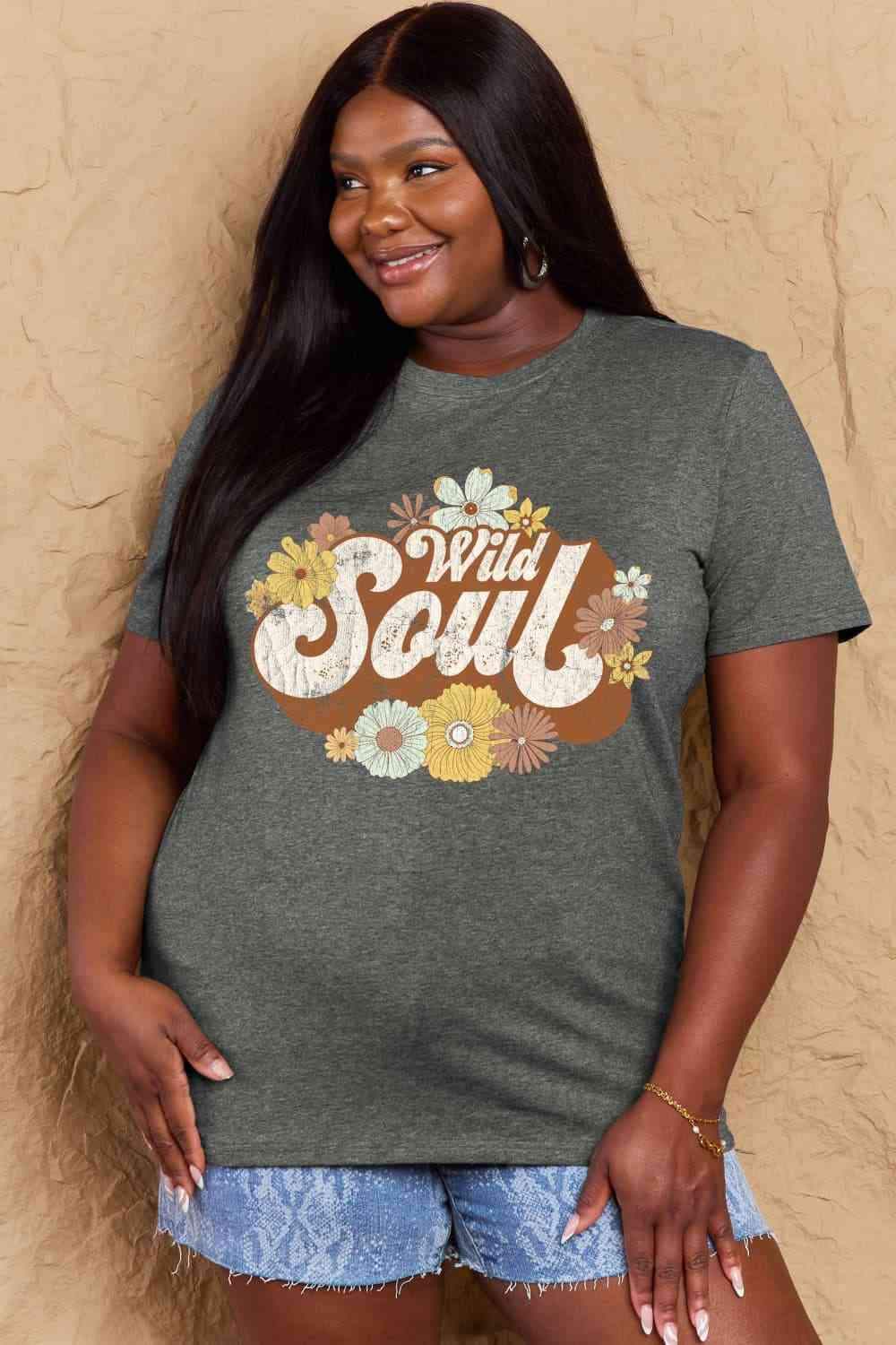 Simply Love Full Size WILD SOUL Graphic Cotton T-Shirt Women's T-Shirts - Tophatter Daily Deals