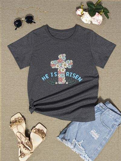 HE IS RISEN Round Neck Short Sleeve T-Shirt Women's T-Shirts - Tophatter Daily Deals