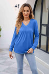 V-Neck Ruched Long Sleeve Blouse Sky Blue Blouses - Tophatter Daily Deals