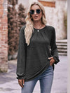 Double Take Long Flounce Sleeve Round Neck Blouse Charcoal Blouses - Tophatter Daily Deals