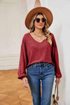 V-Neck Long Sleeve Top Red Orange Blouses - Tophatter Daily Deals