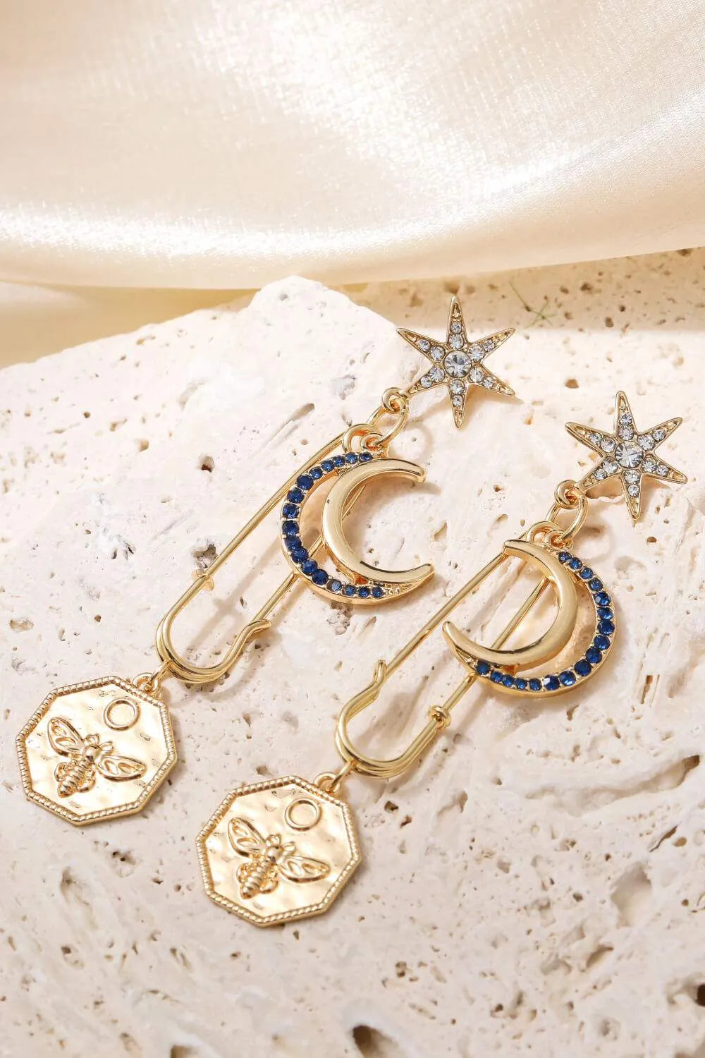 5-Pair Wholesale Inlaid Rhinestone Moon and Star Drop Earrings Earrings - Tophatter Daily Deals