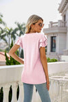 Eyelet Layered Flutter Sleeve V-Neck Top Blouses - Tophatter Daily Deals