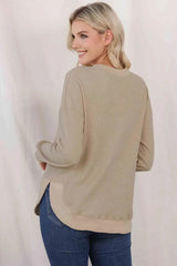Waffle-Knit Crewneck Drop Shoulder Top Women's T-Shirts - Tophatter Daily Deals