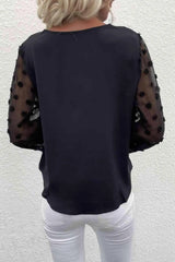 Swiss Dot Sleeve V-Neck Top Blouses - Tophatter Daily Deals