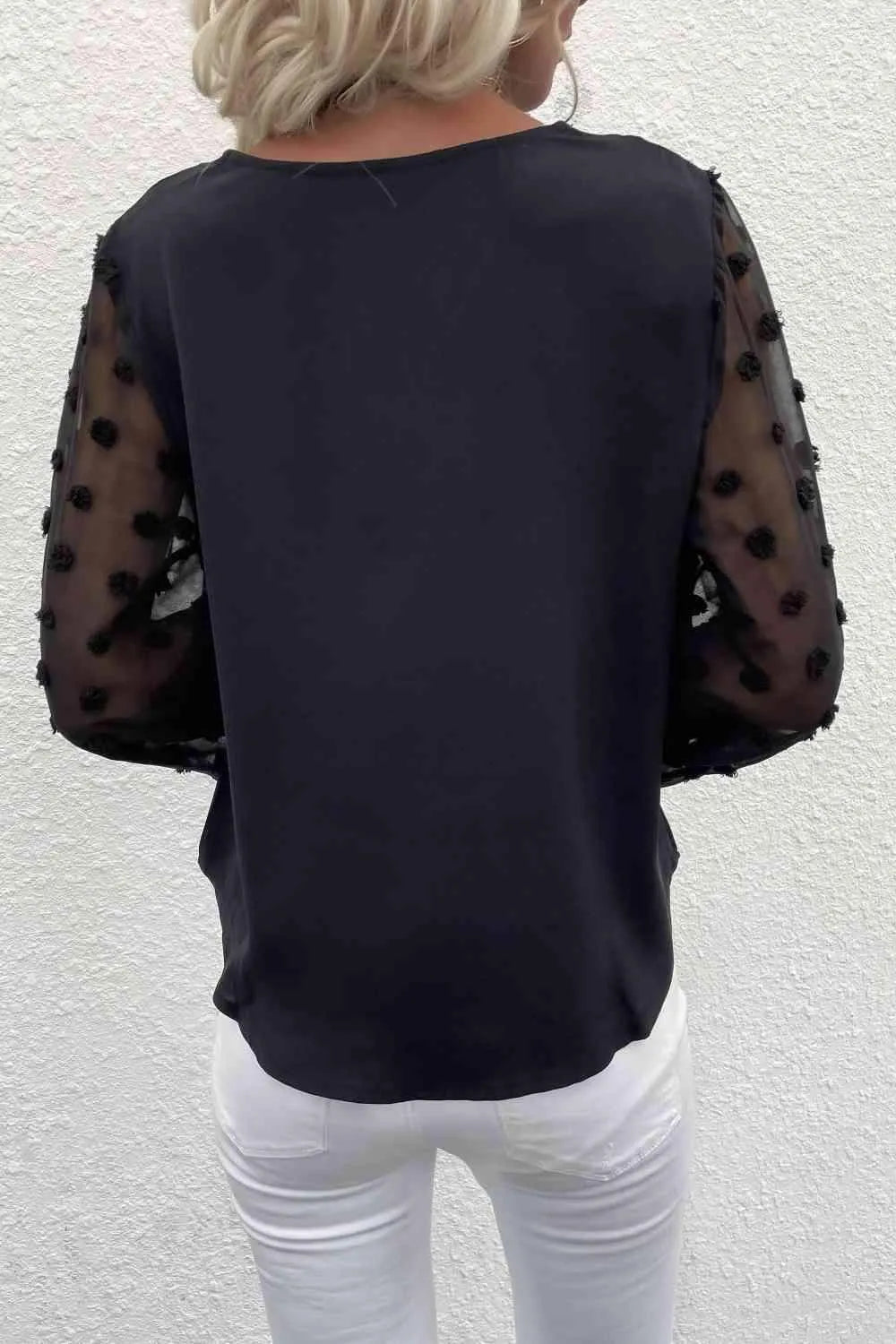 Swiss Dot Sleeve V-Neck Top Blouses - Tophatter Daily Deals