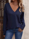 V-Neck Long Sleeve Top French Blue Women's T-Shirts - Tophatter Daily Deals