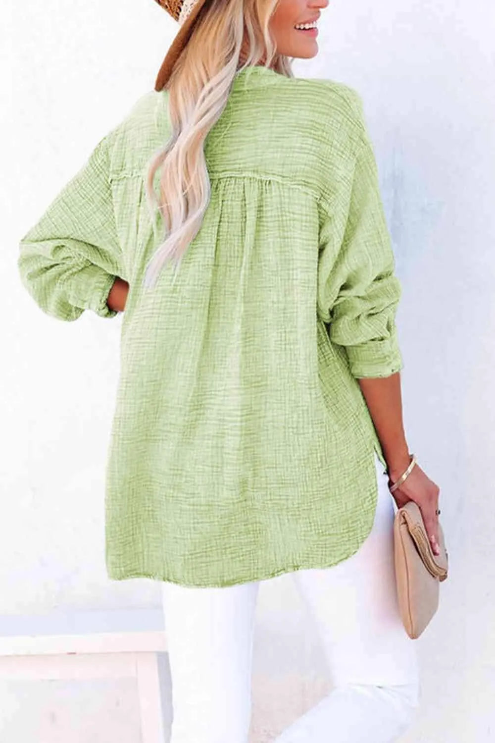 Buttoned Long Sleeve Blouse Blouses - Tophatter Daily Deals
