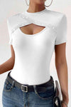 Cutout Short Sleeve Round Neck T-Shirt Women's T-Shirts - Tophatter Daily Deals