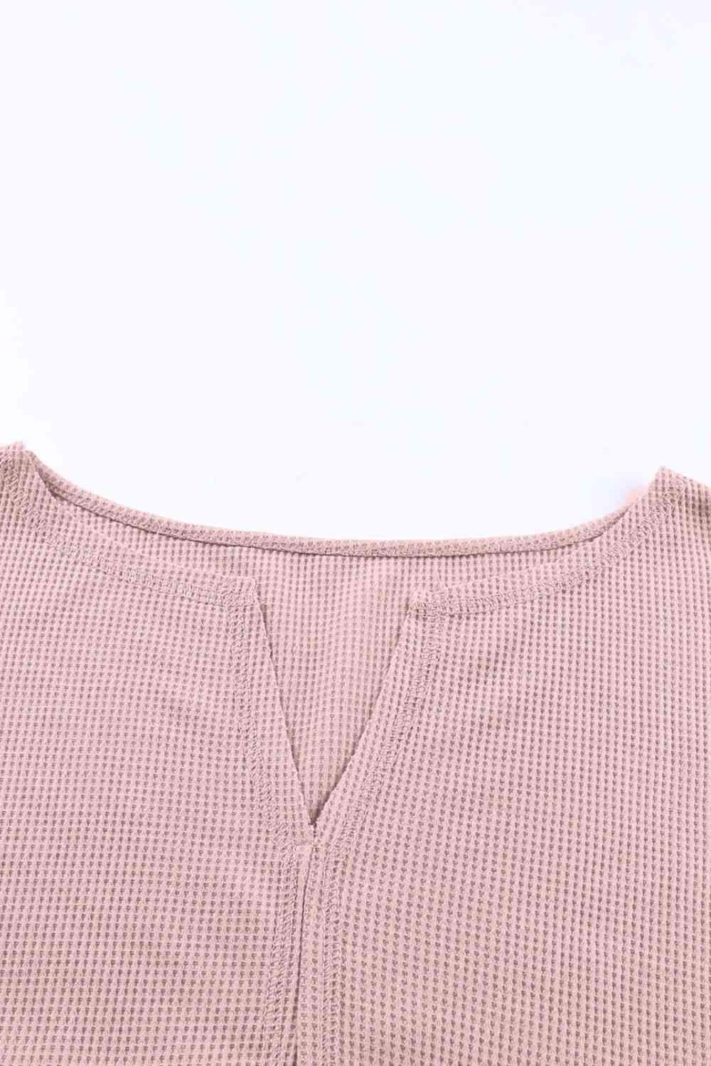 Waffle-Knit Dropped Shoulder Notched Top Blouses - Tophatter Daily Deals