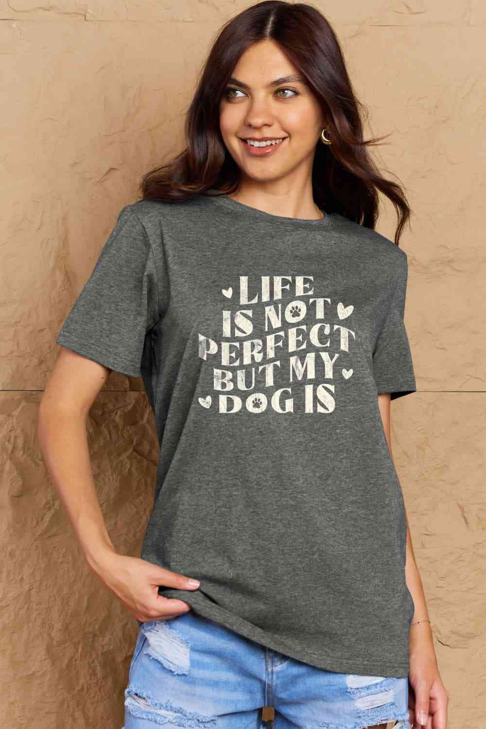 Simply Love Full Size Dog Slogan Graphic Cotton T-Shirt Women's T-Shirts - Tophatter Daily Deals