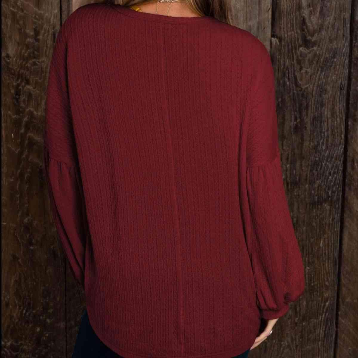 Round Neck Long Sleeve Ruched Blouse Blouses - Tophatter Daily Deals