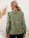 Leopard Graphic Mock Neck Puff Sleeve Blouse Blouses - Tophatter Daily Deals