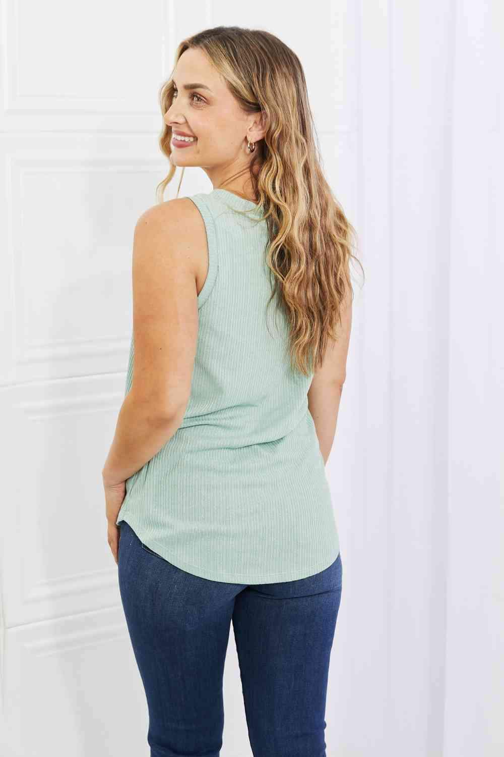 BOMBOM One Wish Ribbed Knit Top in Gum Leaf Blouses - Tophatter Daily Deals