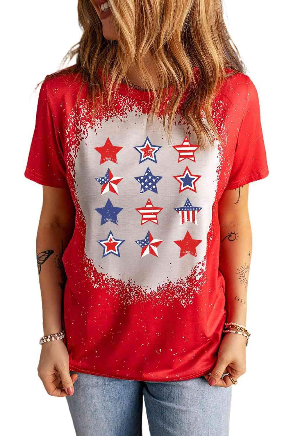 Star and Stripe Graphic Short Sleeve Tee Women's T-Shirts - Tophatter Daily Deals