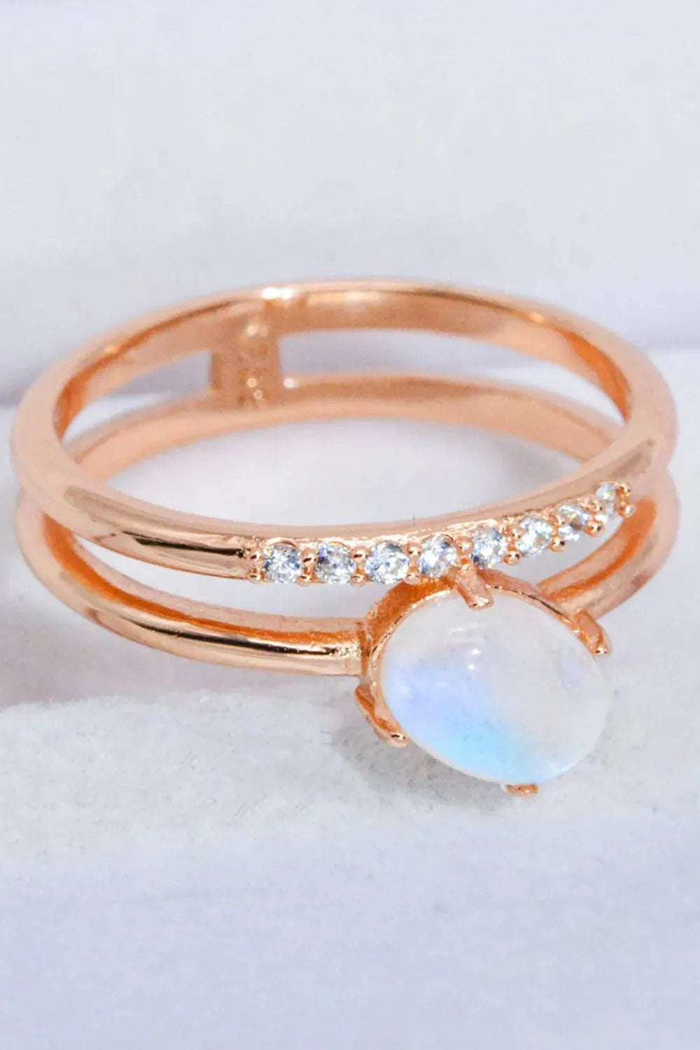 Natural Moonstone and Zircon Double-Layered Ring Moonstone - Tophatter Daily Deals