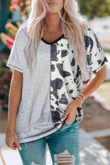 Striped V-Neck Short Sleeve Tee Women's T-Shirts - Tophatter Daily Deals
