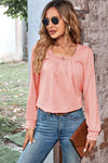 Ruched Square Neck Long Sleeve T-Shirt Peach Women's T-Shirts - Tophatter Daily Deals