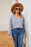 V-Neck Long Sleeve Top Misty Blue Blouses - Tophatter Daily Deals