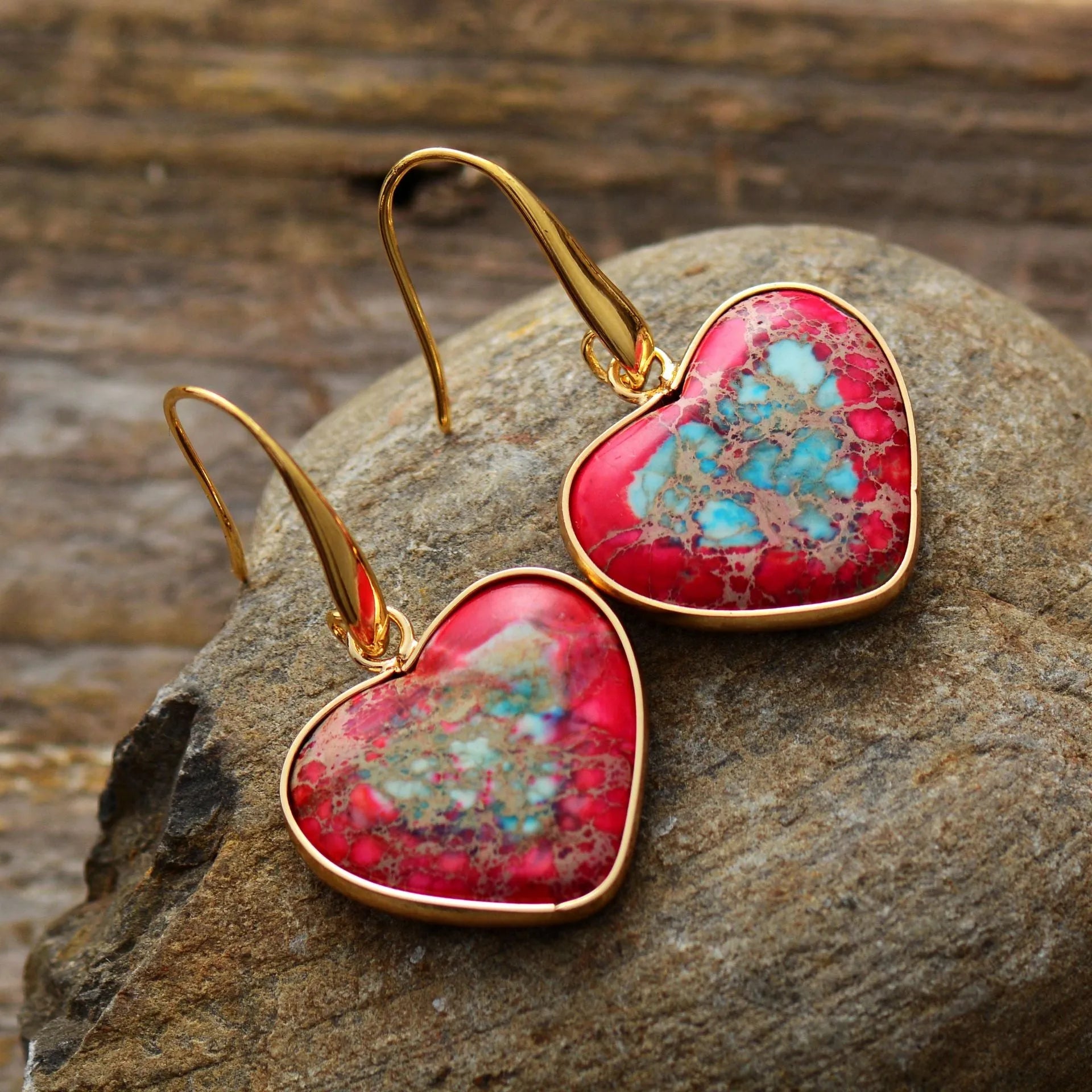 Natural Stone Heart Drop Earrings Earrings - Tophatter Daily Deals