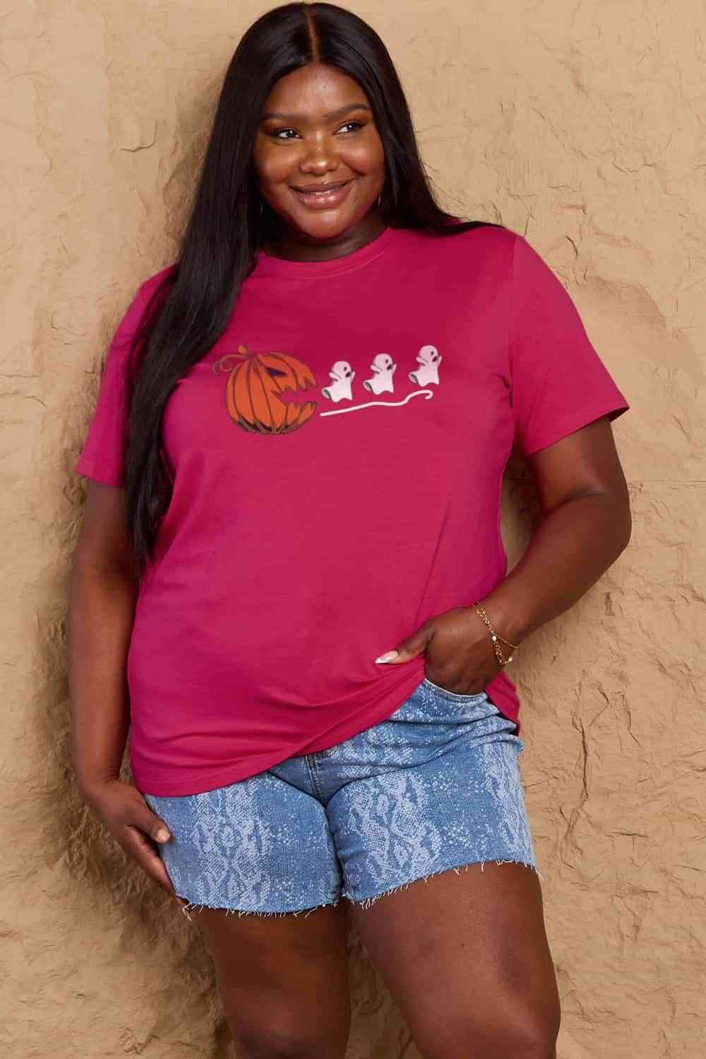 Simply Love Full Size Jack-O'-Lantern Graphic Cotton T-Shirt Women's T-Shirts - Tophatter Daily Deals