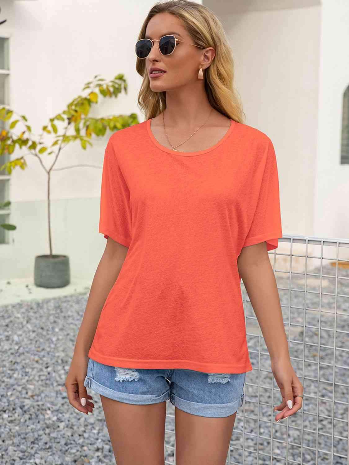 Round Neck Short Sleeve Top Blouses - Tophatter Daily Deals