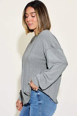Basic Bae Full Size Ribbed Round Neck Long Sleeve T-Shirt Women's T-Shirts - Tophatter Daily Deals