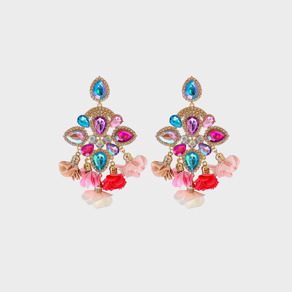 Flower Shape Rhinestone Alloy Dangle Earrings Deep Rose One Size Earrings - Tophatter Daily Deals