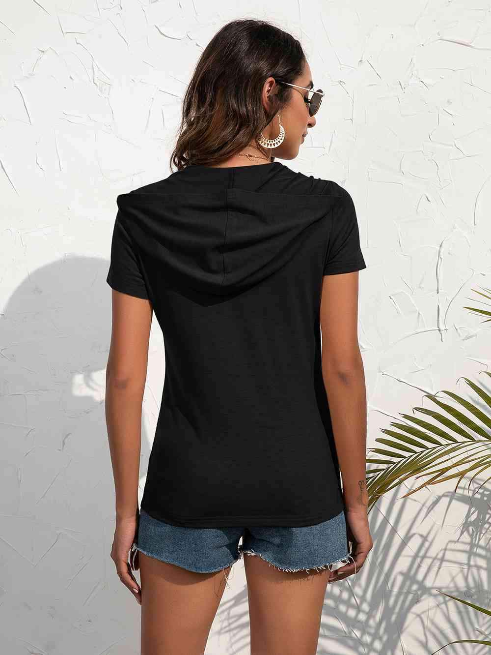 Half-Zip Short Sleeve Hooded Top Blouses - Tophatter Daily Deals