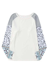 Plus Size Mixed Print Raglan Sleeve Round Neck Top Blouses - Tophatter Daily Deals