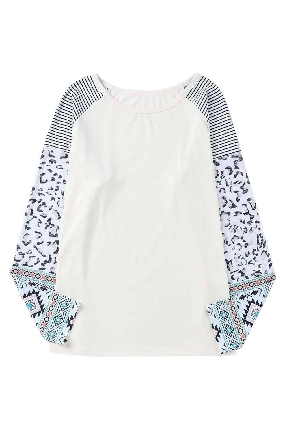 Plus Size Mixed Print Raglan Sleeve Round Neck Top Blouses - Tophatter Daily Deals