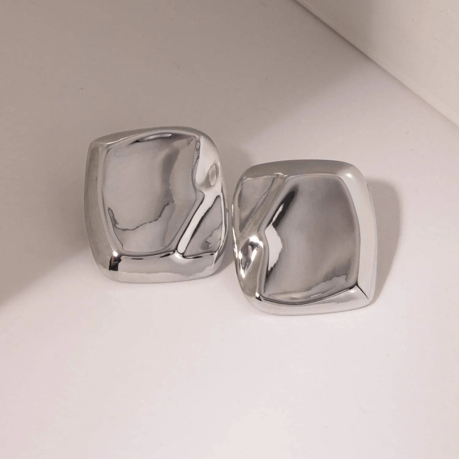 Stainless Steel Square Stud Earrings Silver One Size Earrings - Tophatter Daily Deals