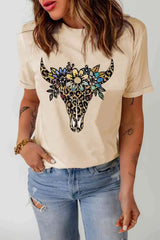Graphic Cuffed Short Sleeve Crewneck Tee Women's T-Shirts - Tophatter Daily Deals