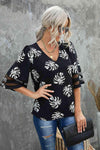 Botanical Print V-Neck Puff Sleeve Blouse Blouses - Tophatter Daily Deals