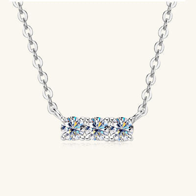 925 Sterling Silver Inlaid Moissanite Bar Necklace Silver One Size Moissanite - Tophatter Daily Deals